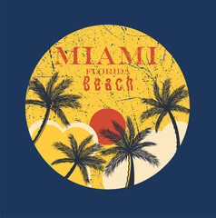  Miami Florida T-shirt Vector Graphic. T-shirt design, graphics, stamp, label, typography. summer beach sunshine vector print design artwork, posters and other