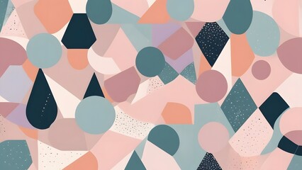 Geometric shapes and soft pastel colors in a vibrant abstract pattern, featuring triangles and circles, perfect for a minimalist design