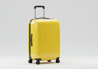 Yellow Suitcase Standing Ready for Travel on White Backdrop