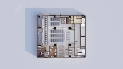 Interior design isometric plan of Commercial office space 3d rendering