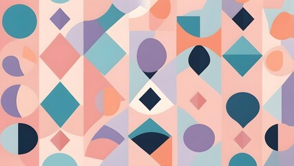 A modern geometric pattern with a combination of bold shapes and soft pastel hues, creating a balanced and visually appealing abstract design