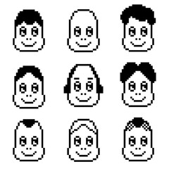 set of pixel art male faces