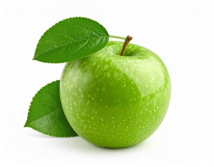 Granny smith apple with leaf isolated on white background