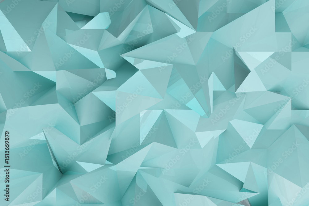 Aufkleber abstract 3d geometric background of cold blue facets, triangles, edges in mess, great for website de