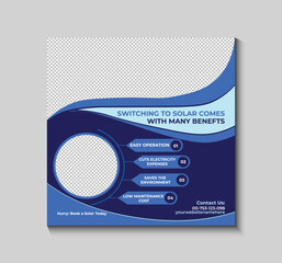 Modern and clean solar energy social media post template for promoting eco-friendly services. Perfect for companies offering solar panel installation, energy consulting, and renewable solutions.