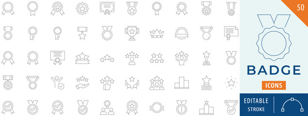 Award badge Icon collection set. Editable stroke.