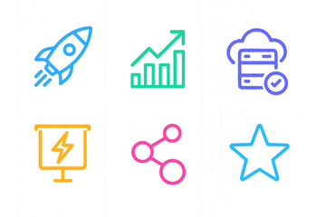 Startup Rocket Icon Set – Futuristic Colorful Vector Design