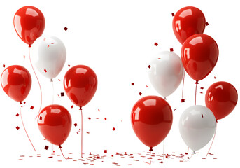 Red and White Balloons with Confetti isolated on transparent baackground