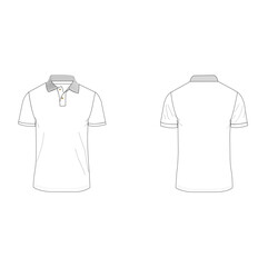 Men’s polo shirt Technical drawing Fashion flat sketch front and back views vector illustration template