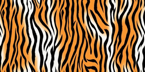 Fototapeta premium Seamless pattern of white, black, orange, and brown stripes mimicking tiger, zebra, and giraffe fur textures, animals, wildlife