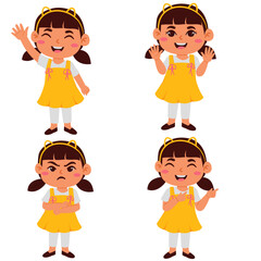 Cartoon Girl Character Poses: Happy, Waving, Angry, Blinking