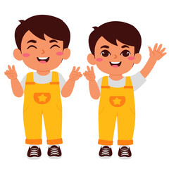 Cheerful Cartoon Boys Making Peace Sign