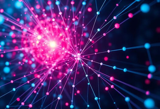 Abstract network nodes radiating outwards, showing data dispersal,  scatter,  diagram - Powered by Adobe