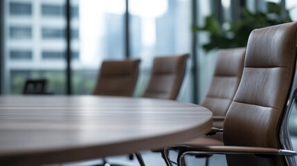 A modern conference room featuring elegant, empty chairs around a polished table, symbolizing the anticipation of meaningful discussions in a corporate environment.