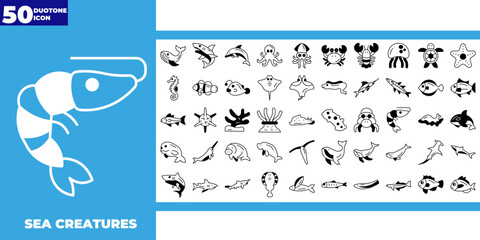 Sea creatures dualtone icons collection