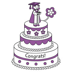Stacked Cake with Books and Graduate Topper Graduation Clipart