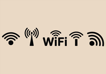 Vector illustration of wifi icons in black solid and outline styles - wifi, icon, signal, wireless, internet, network, connection, vector, technology, black.