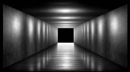 Fototapeta premium Abstract Dark Corridor with Illuminated Walls and Black Exit Creating Depth and Mysterious Atmosphere