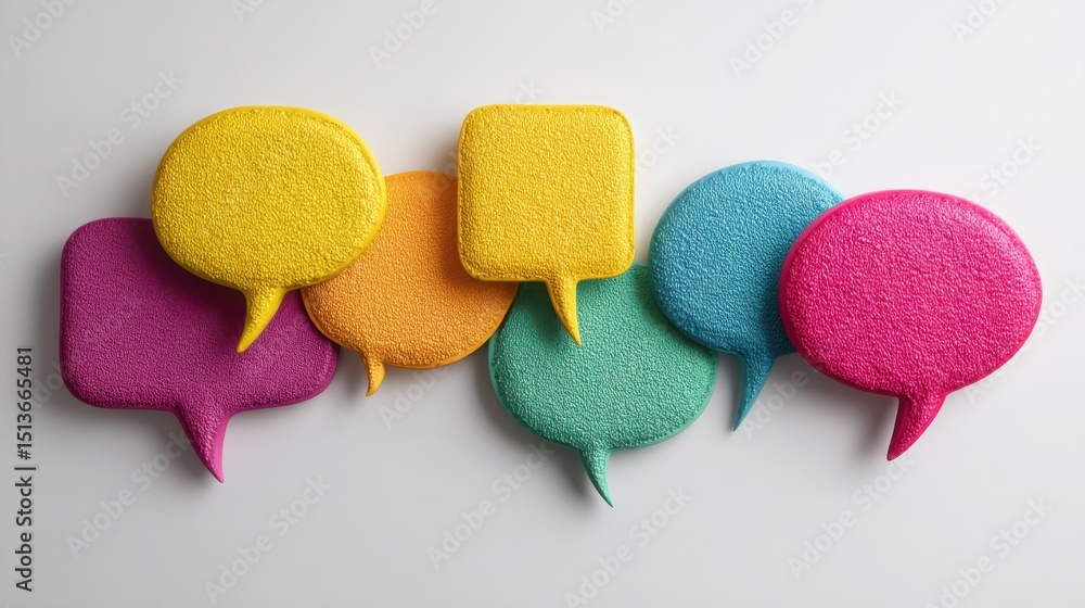 Poster a group of colorful speech bubbles representing communication and feedback collection from users