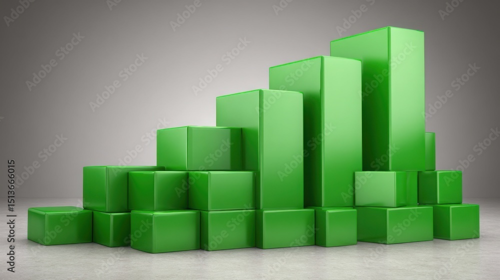 Poster green bar chart highlighting momentum in iconic concept of building progress and data visualization 