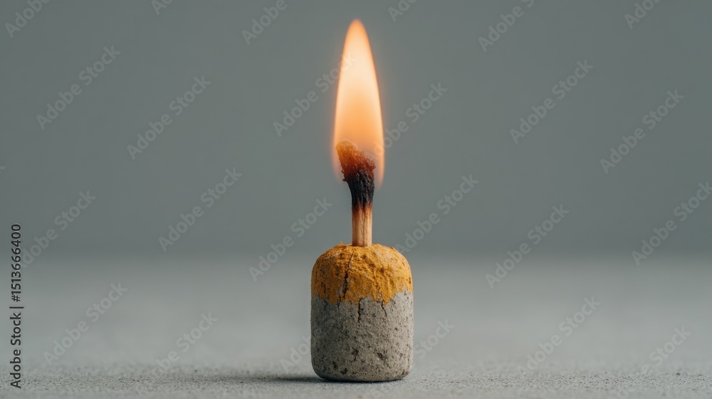Poster a lit match igniting a flame symbolizing the beginning of an idea or project with bright light and i