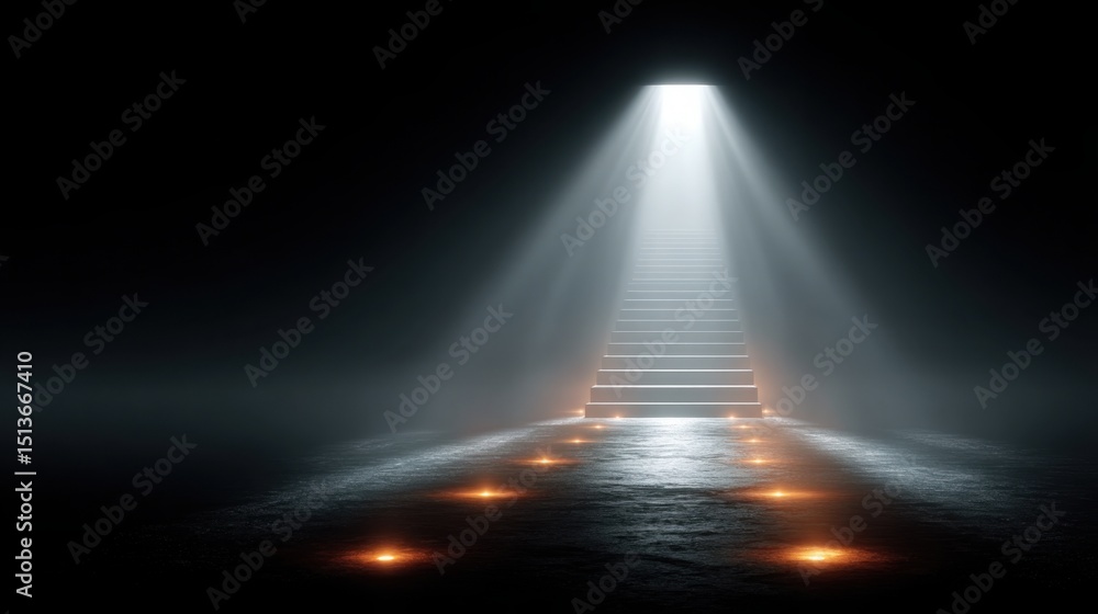 Poster a stairway leading to a bright light symbolizing lighting the path with clear execution steps in a c