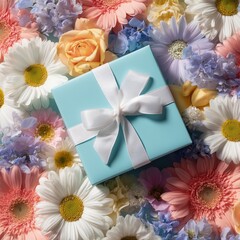 Present box on floral background