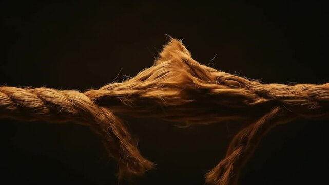 Slow zoom-in on a rope fraying under tension, symbolizing stress, breaking point, or emotional pressure in a dramatic and cinematic style.