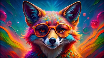 Vibrant Rainbow Fox in Sunglasses A Psychedelic Animal Portrait