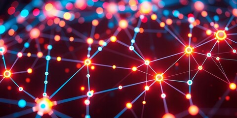 Abstract network nodes glowing brightly, forming complex data streams,  processing,  binary