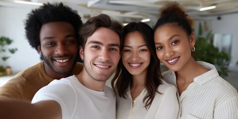 A group of people smiling for a picture. The man is wearing a white shirt and the woman is wearing a white shirt