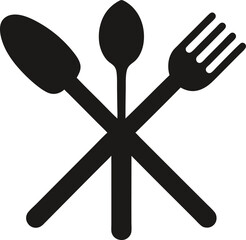  A solid black icon of a fork, knife, and spoon standing vertically, side by side.