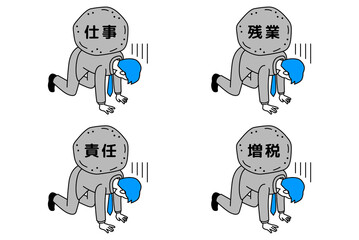 プレッシャーに押しつぶされそうになるスーツの男性 セット