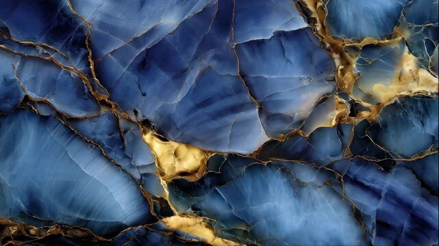 Detailed full frame of a captivating agate slice with shades of blue and gold vein patterns, a mineral background with intricate details.