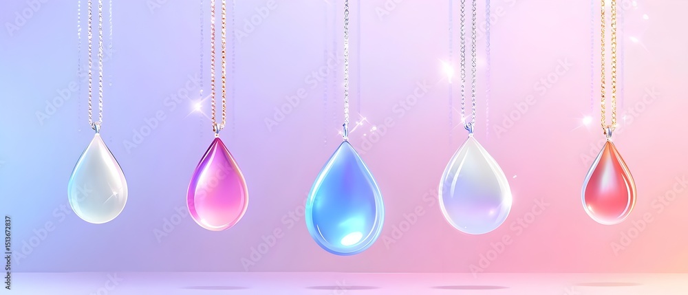 Poster a row of five necklaces hanging from a string