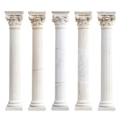 Obraz premium A set of six pristine marble columns, embodying the grandeur of ancient Greece, isolated on a clean white background (8)