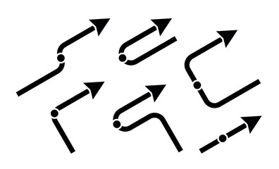 Turn arrow icon. Symbol of movement or path. Directional indicator. Movement in different directions. Designation of a destination or route on a map.