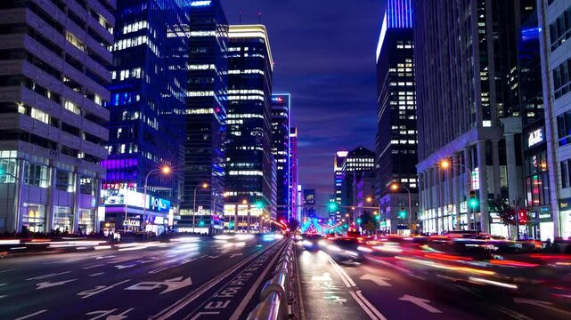 Time laps of busy city street traffic