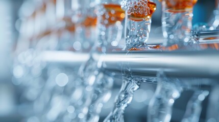 A close-up view of bubbling liquid flowing through transparent glass tubes, showcasing the intricate design and movement of liquid, evoking thoughts of innovation and science.
