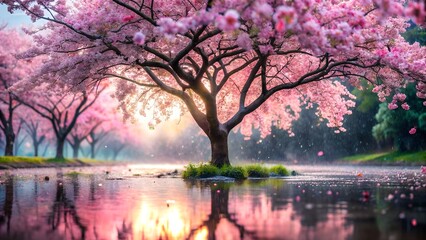 Enchanted Cherry Blossom Paradise A Serene Reflection of Spring's Beauty