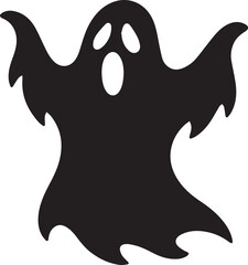 Obraz premium Simple Black Silhouette of a Screaming Ghost – Minimal Halloween Vector Art Isolated on White Background