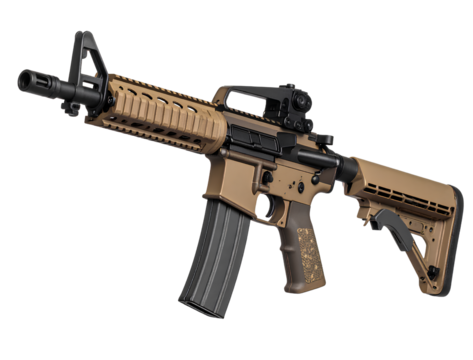 3D Angled View of Modern Military Rifle with Red Dot Sight and Tactical Flashlight, Isolated PNG