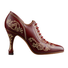 Elegant red high heel shoe with ornate design.  Die-cut Png.
