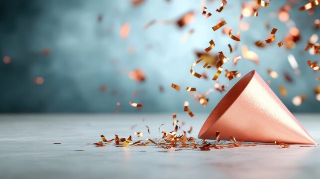 A vibrant party hat surrounded by scattered confetti brings out the joy and celebration associated with festive events and gatherings in a lively atmosphere.
