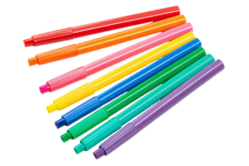 A group of colorful felt tip markers arranged diagonally on a black background in a studio shot view