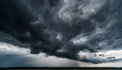 dark dramatic sky with black stormy clouds before rain as abstract background extreme weather