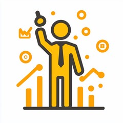 Innovative business leader achieving financial success through strategic data analysis, market growth, and bright new ideas for future development