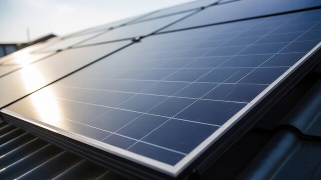 Close-up of solar panels on rooftop harnessing renewable energy