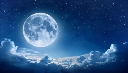 mystical night sky background with full moon clouds and stars moonlight night with copy space for winter background
