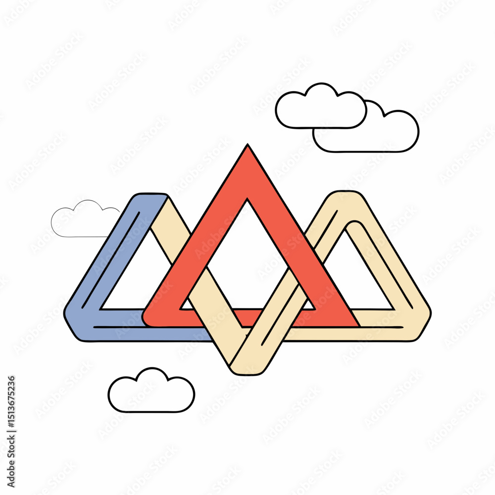 Aufkleber interlocking triangles with clouds in a minimalist style